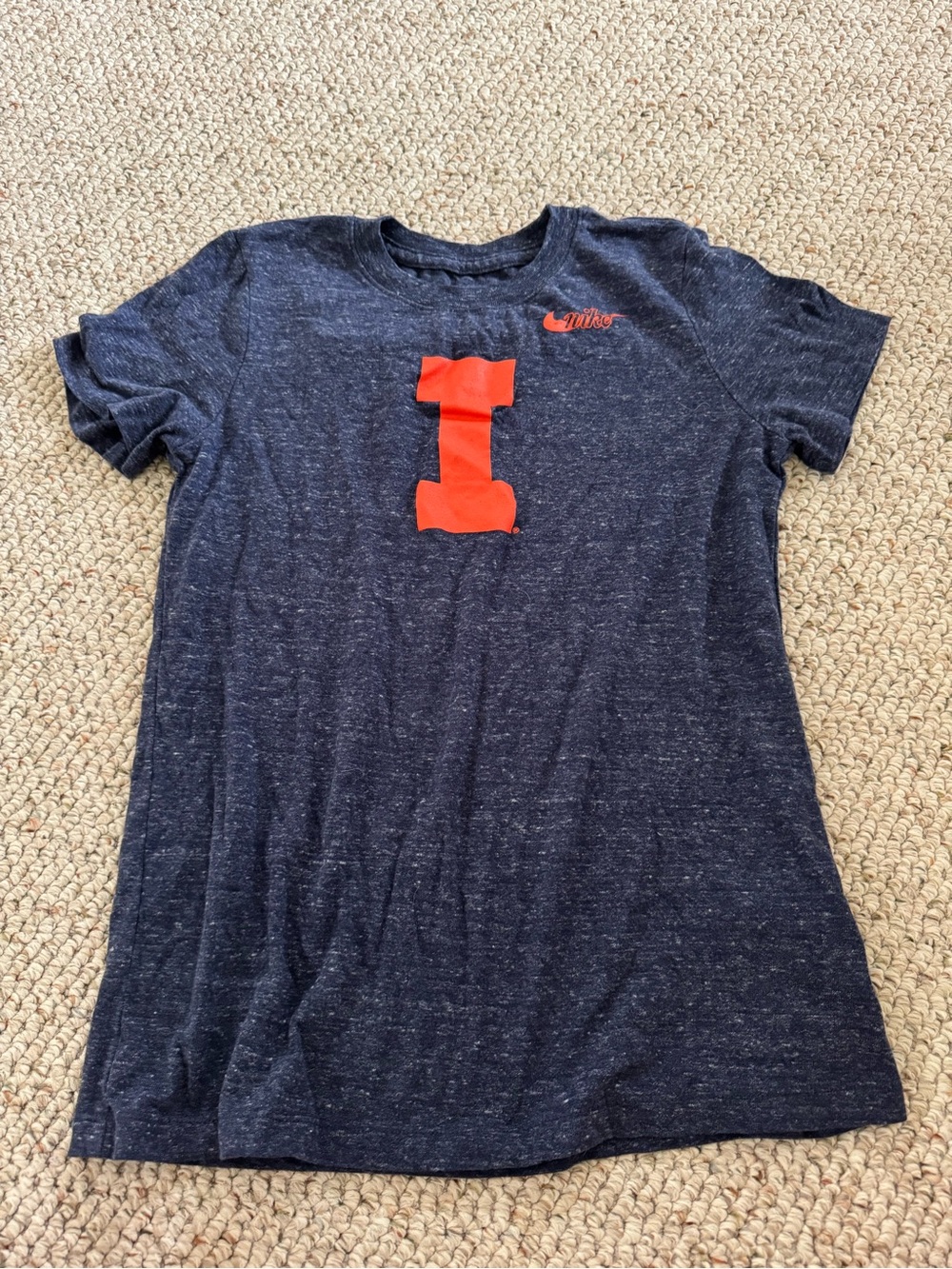 Nike Navy Heather Illinois Short Sleeve Tee with Orange 'I' Graphic